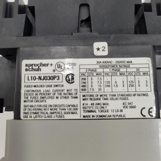 Used Sprecher+schuh L10-nj030p3 Molded Case Disconnect Switch 30a 600v