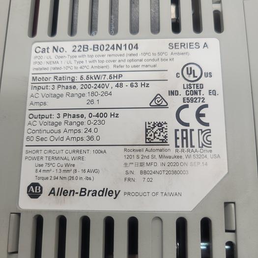 Used Allen-Bradley Power Flex 40 22B-B024N104