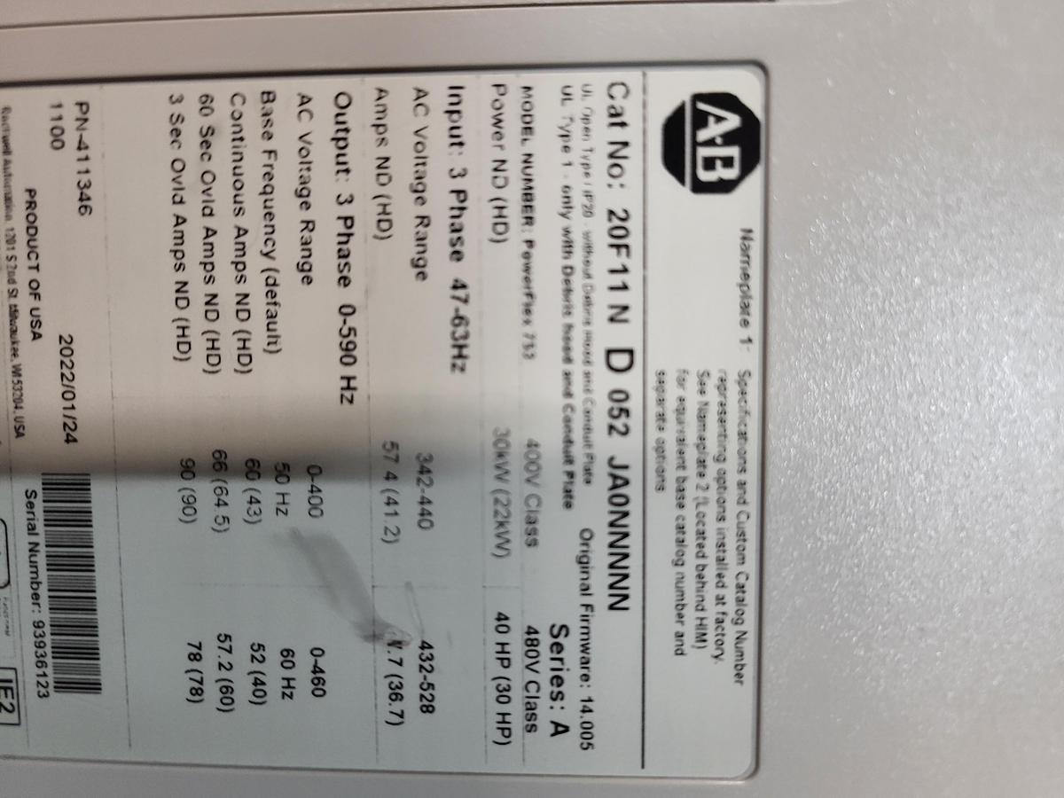 Used Allen-Bradley 753 20F11 N D 052 JA0NNNNN Ser.A