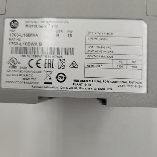 Used ALLEN BRADLEY MICRO LOGIX 1100 1763-L16BWA
