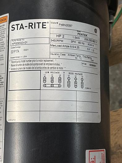 Used Sta-rite HPS30G3-01.P48N2EB7, Asco 325824