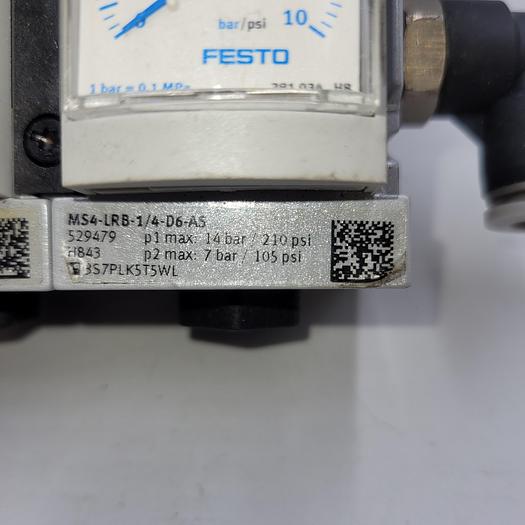 Used TWO Festo regulators MS4-lrb-1/4-D6-AS with bracket & air-line elbows