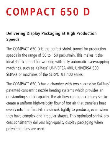 Used Kallfass Universa Servo 500 high speed automatic shrink wrap / with heat tunnel