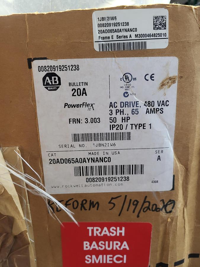 Allen-Bradley Powerflex 70 20AD065A0AYNANC0 Ser.A