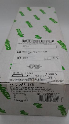 Used Wago 2 conductor Through Terminal Block 02850135 15x285-135