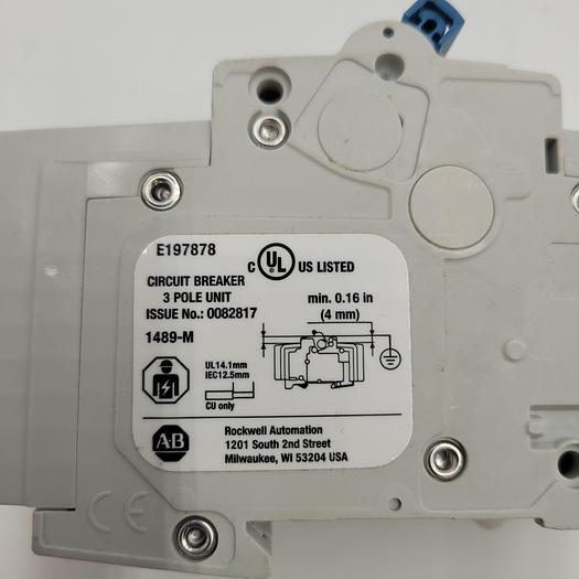 Used ALLEN BRADLEY 3 POLE CIRCUIT BREAKER E197878 / 1489-M