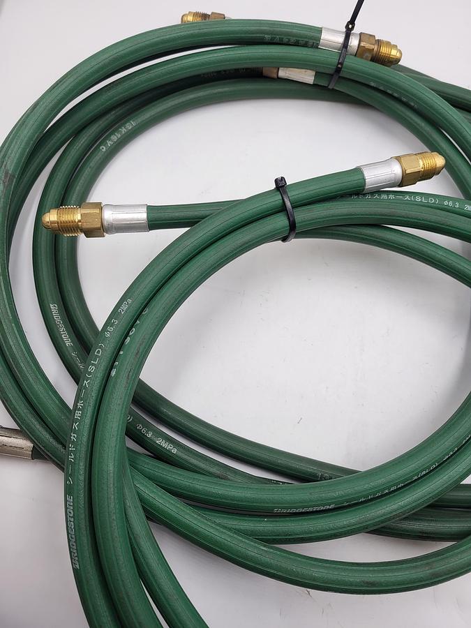 Used BRIDGESTONE 1/4" green OXYGEN HOSE FOR PRESSURIZED GAS cylinder 3' long