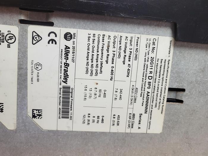 Refurbished Allen-Bradley Power Flex 755 20GR11 R D 8P0 AA0NNNN Ser.A