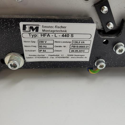 Used FIMOTEC-FISCHER HFA-L-440 S, Linear oscillating drives and fork light barrier