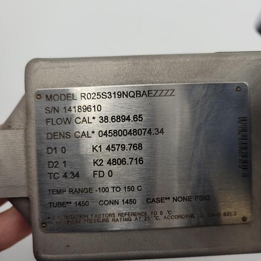 MICRO MOTION MASS FLOW SENSORS R025S319NQBAEZZZZ