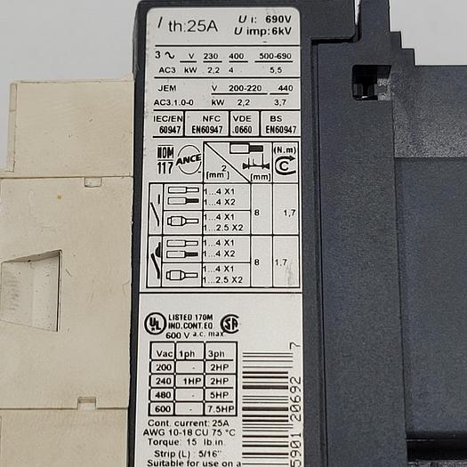 Used SQUARE D - LC1D09 CONTACTOR MOTOR CONTROL