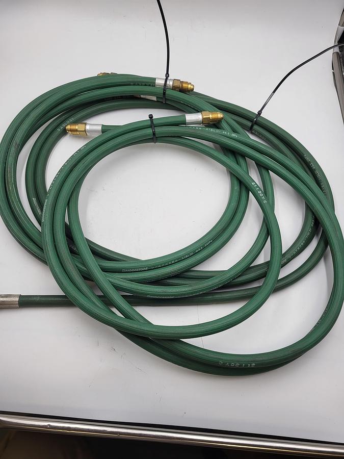 Used BRIDGESTONE 1/4" green OXYGEN HOSE FOR PRESSURIZED GAS cylinder 3' long