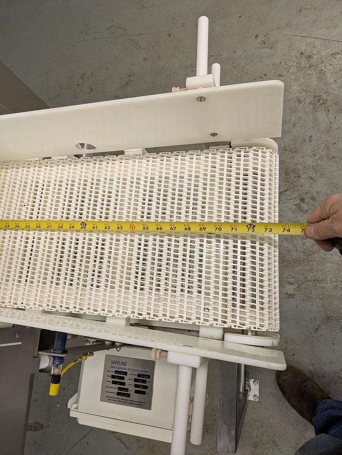 Used Safeline metal detector model SL1500, stainless conveyor, pneumatic reject