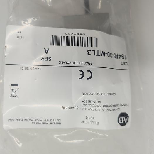 Allen-Bradley Bulletin 194R-30-MTL3 30A 3/6 Wire Multi-Tap Lug Ser.A