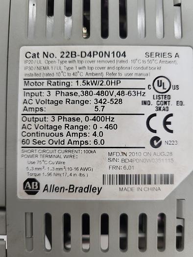 Used Allen-Bradley PowerFlex 40 22B-D4P0N104 Ser.A