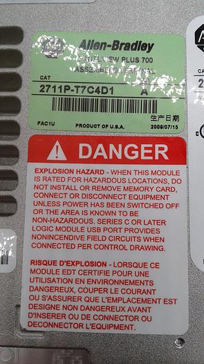 Used Allen-Bradley Panelview Plus Logic Module 2711P-RP1 Ser.G Assembled Terminal 2711P-T7C4D1