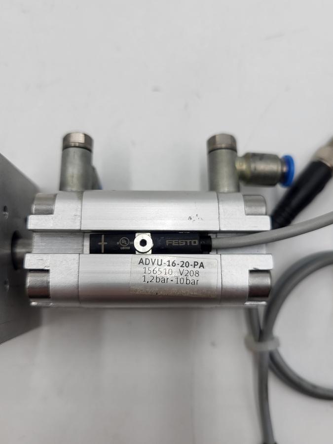 Used Festo cylinder push ADVU-16-20-PA mounted on aluminum base