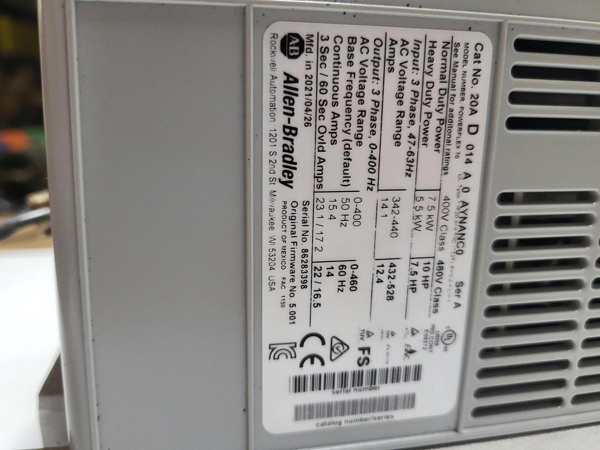 Used Allen-Bradley Power flex 70 20A D 014 A 0 AYNANC0 Ser.A