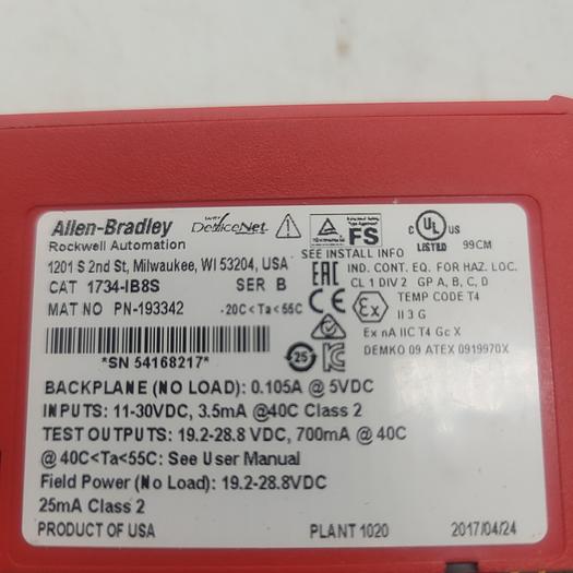 Used Allen-Bradley Safety Sink Input 1734-IB8S