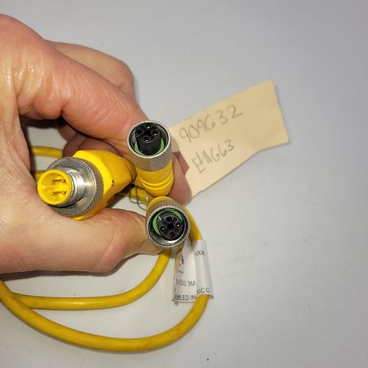 Used Lumberg Automation ASB2-RKT 4/3-632/0.3M (12") dual female ends/ 1 Meter long w/ Splitter (4 prong male)