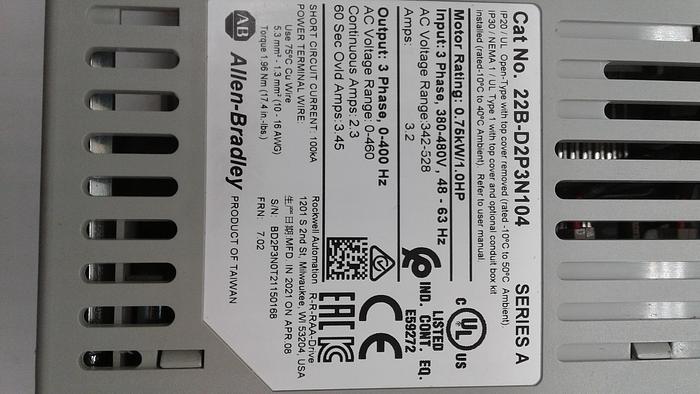 Used Allen-Bradley Powerflex 40 22B-D2P3N104