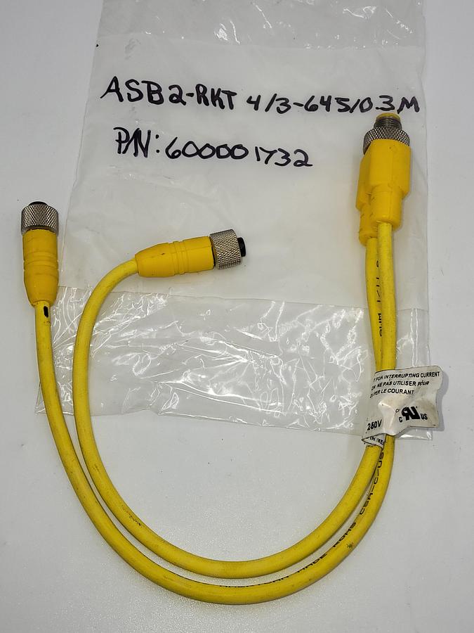 Used Lumberg Automation ASB 2-RKT 4-3-645/0.3M Cordset, Splitter, M12 Male To 2 X M12 Female