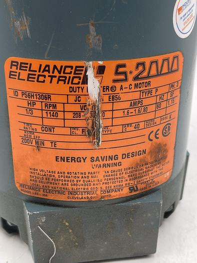 Used Reliance Electric P56H1306R 3PH. 1/3HP 1140RPM