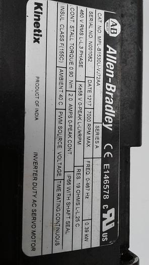 Used Allen-Bradley Inverter Duty AC Servo Motor MPL-B1530U-VJ72AA A Kinetix