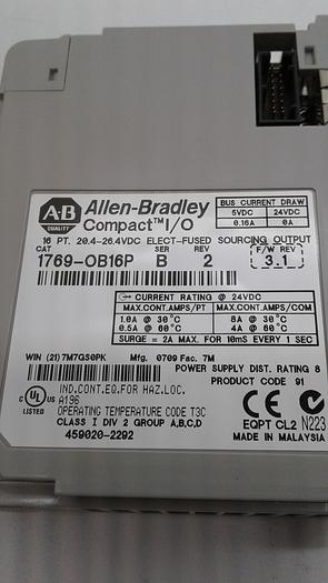 Used Allen-Bradley Compact I/O 16 PT. 20.4-26.4VDC SOURCING OUTPUT MODULE 1769-OB16 B