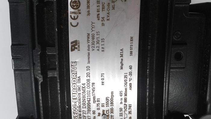 Used Sew-Eurodrive SF37 DRN80MK4 Inverted Duty VPWM