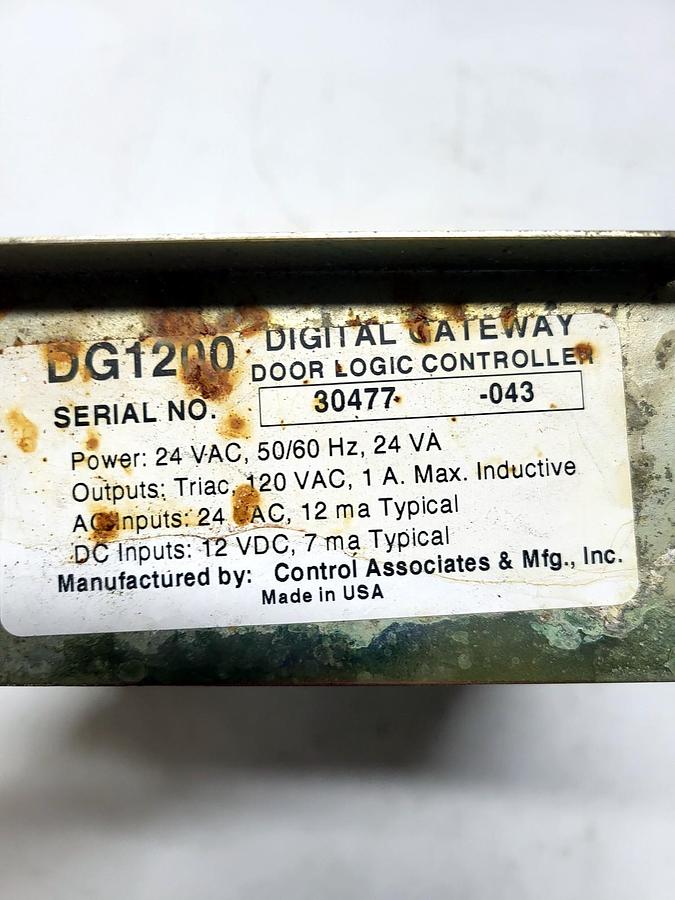 Rytec Corporation / Control Associates & Mfg., Inc. DG1200 nameplate