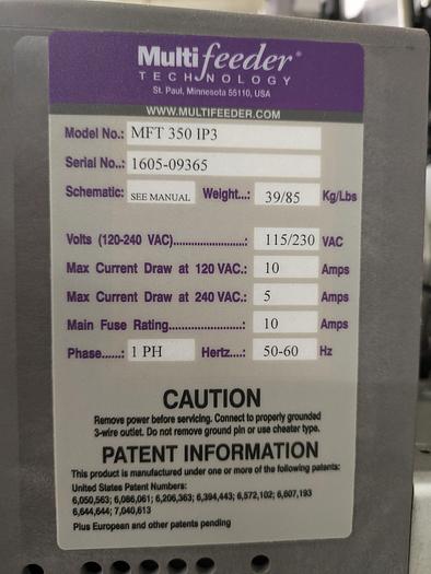Used Multifeeder MFT 350IP# with ADT350XLT auto drop table