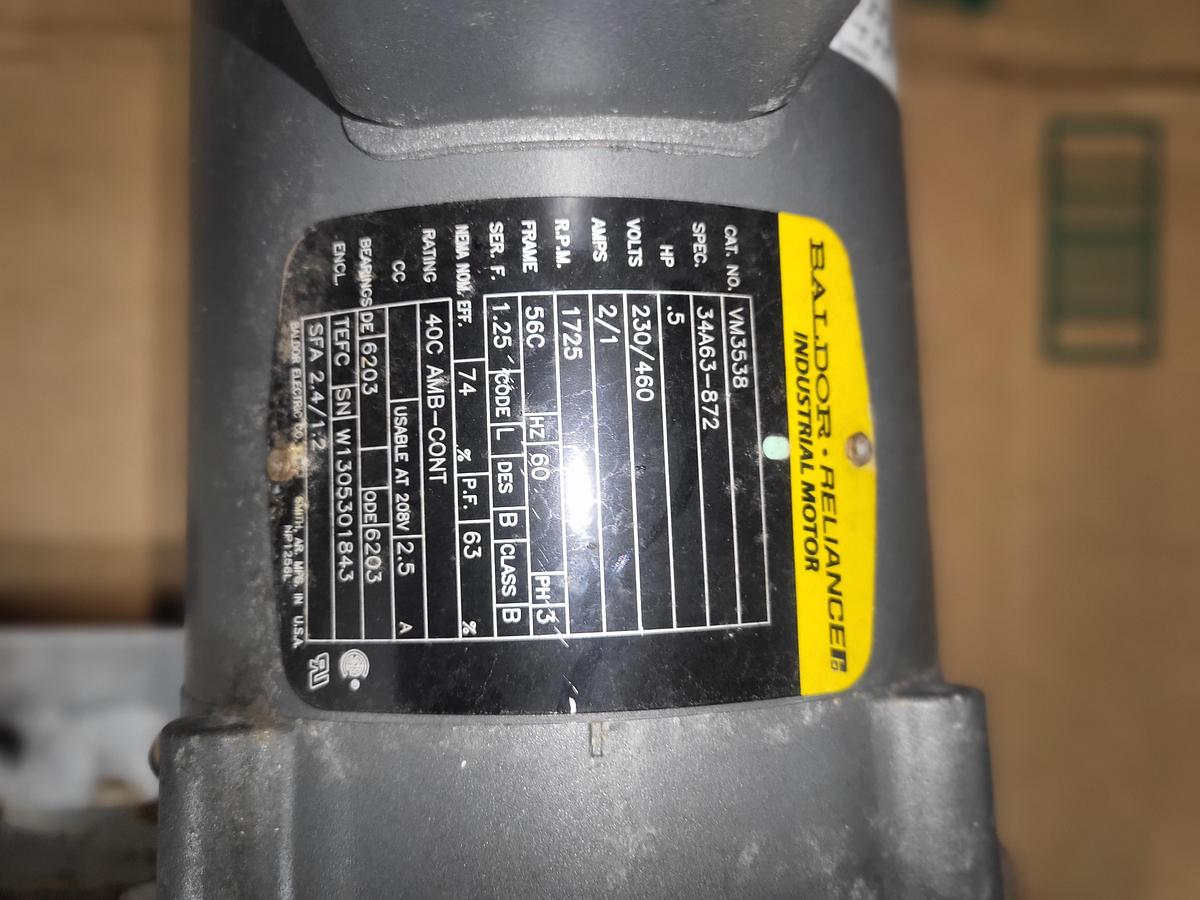 Used Baldor .5 HP & Tigear 2 pt # 23Q60H56 / Nexen Air Engaged Shaft Mount Clutch 800000