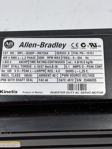 Used Allen-Bradley MPL-B330P-MK72AA Ser A, Wittenstein LPB 090-M01-10-111-000