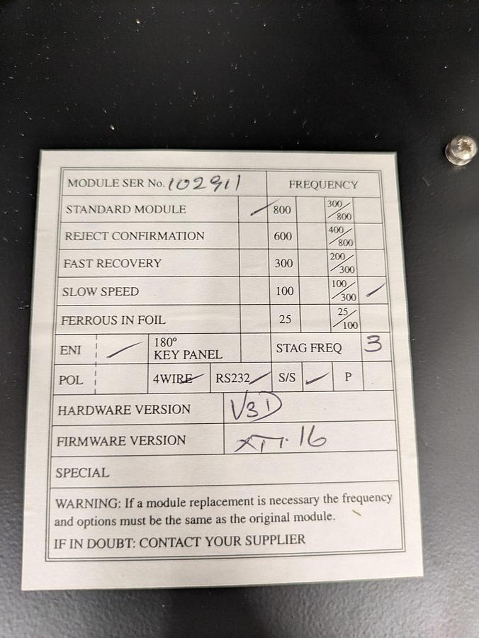 Used safeline metal detector 7-3/4" wide 12-1/4" tall