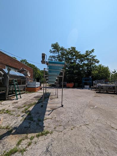 Used Blue belt stainless incline conveyor on wheels 22' long 30" wide thermodrive belt