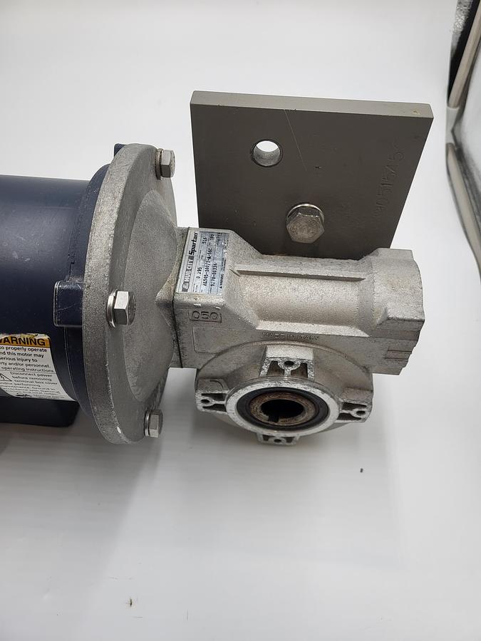 Used Leeson 1/4 HP motor C42D17FK2D Cat 098002.00 & Hub City gear box AL505-100 / 1-A-56C & mounting plate