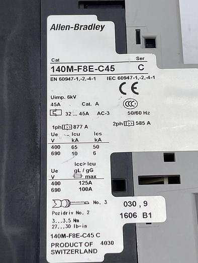 Used Allen-Bradley 140M-F8E-C45 Ser C. 
