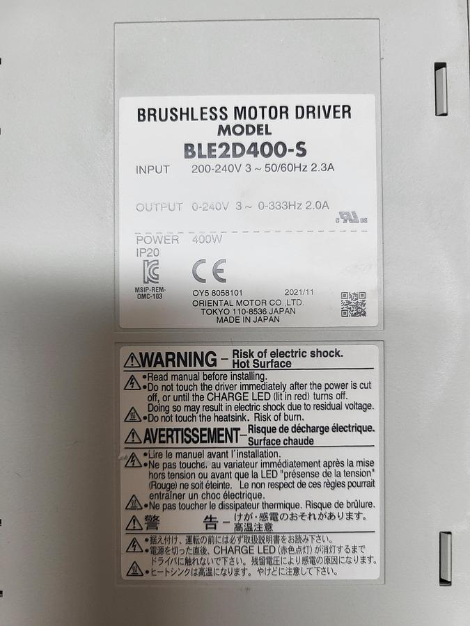 Used Oriental Motor Brushless Motor Driver BLE2D400-S