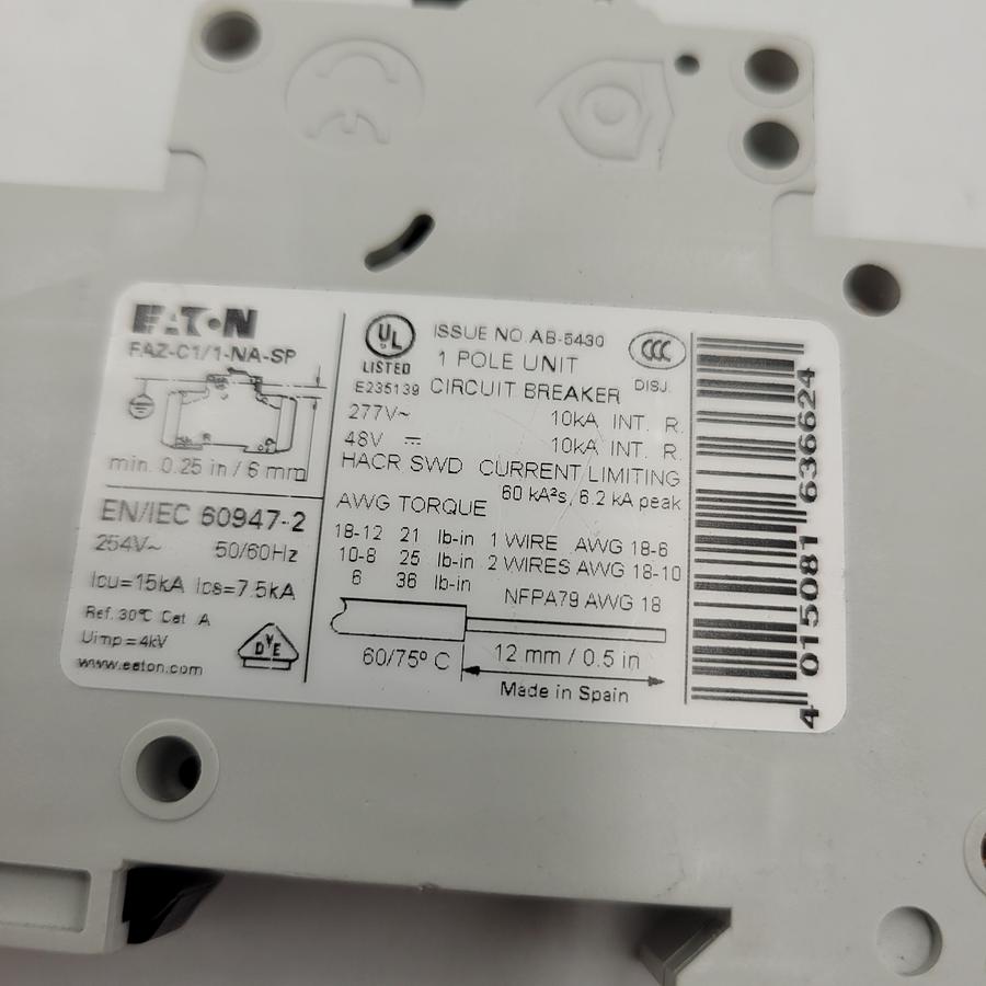 Used EATON FAZ-C1/1-NA-SP 1A breaker