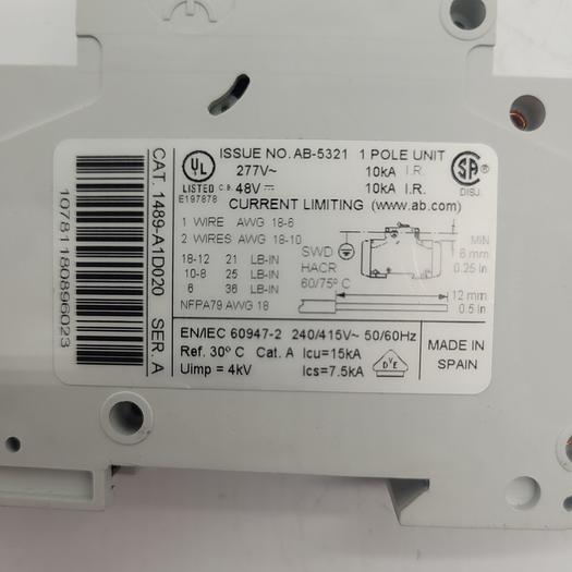 Used Allen-Bradley 1489-A1D020 Ser.A