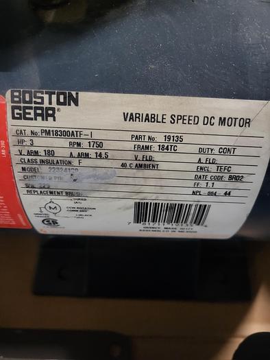 Used Boston Gear Variable Speed DC Motor PM18300ATF-1