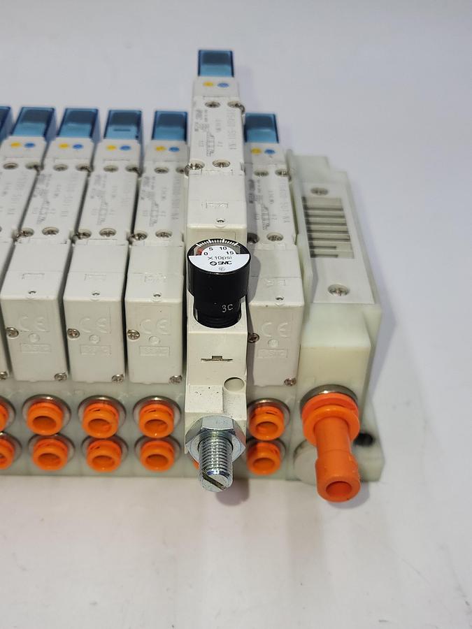 Used SMC SY5-IOL-0-N710RI W/ 9 solenoids SY5300 & One SY5400 air regulated / One: EX260-SIL1 Serial Transmission System output