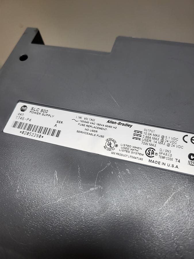 Used Allen-Bradley SLC 500 Power Supply 1746-P4 Ser.A W/Cardslots