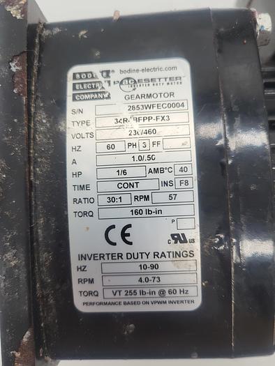 Used Bodine Electric 2853WFEC0004 Gear Motor