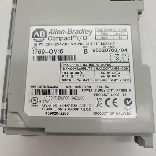 Used Allen-Bradley Compact I/O 16 Pt. 20.4-26.4VDC Sinking Output module 1769-OV16