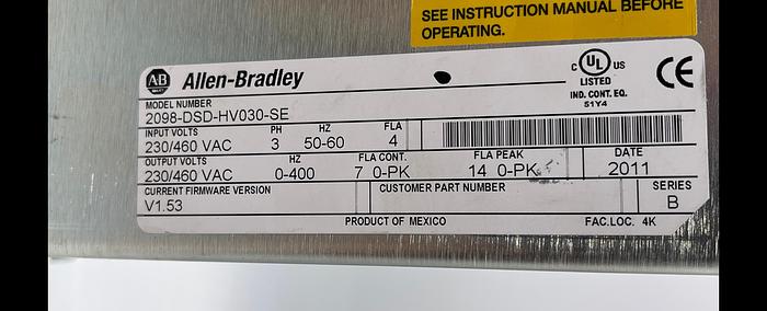 Used Allen-Bradley 2098-DSD-HV030-SE Ser B 