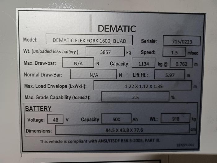 Used Dematic Flex Fork 1600