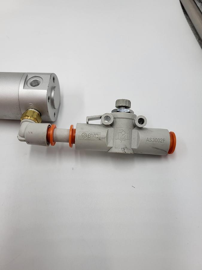 Used SMC CYLINDERS NCDGBA32-1300 Cylinder, 1.25 in. Bore, 3 in. Stroke, Double Acting & 3G1-44C floating joint & mounting plate
