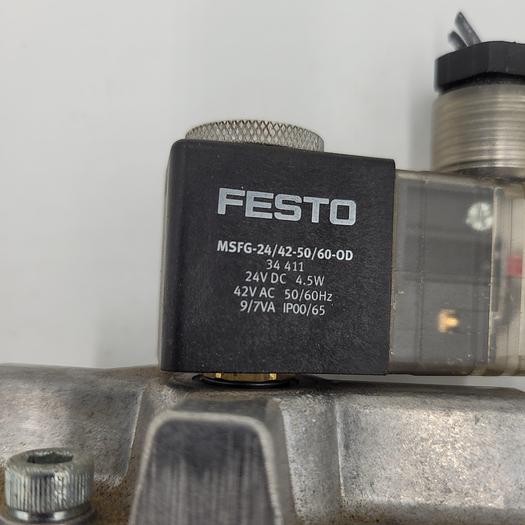 Used FESTO MFH-3-1/2-5 CONNECTED to Festo - Solenoid Coil MSFG-24/42-50/60-00 with muffler